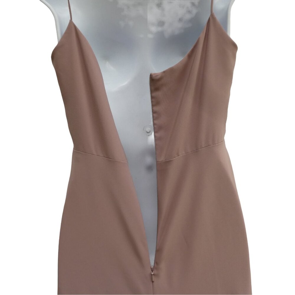 Jenny Yoo Collection Maxi Dress Taupe Brown Ruffles Zip Back Lined Gala 2 - Picture 6 of 9